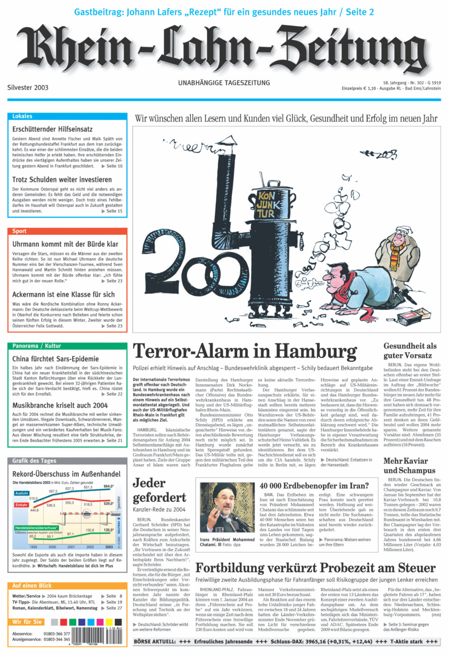 Rhein-Lahn-Zeitung vom Mittwoch, 31.12.2003