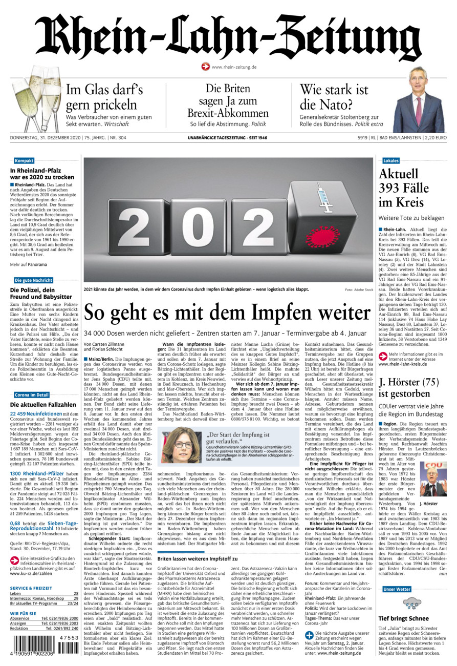 Rhein-Lahn-Zeitung vom Donnerstag, 31.12.2020