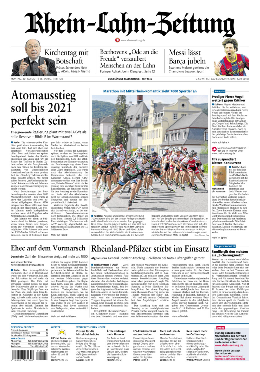 Rhein-Lahn-Zeitung vom Montag, 30.05.2011