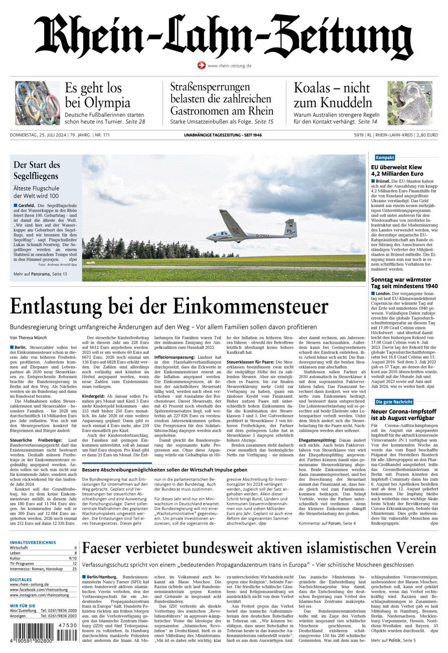 Rhein-Lahn-Zeitung vom Donnerstag, 25.07.2024