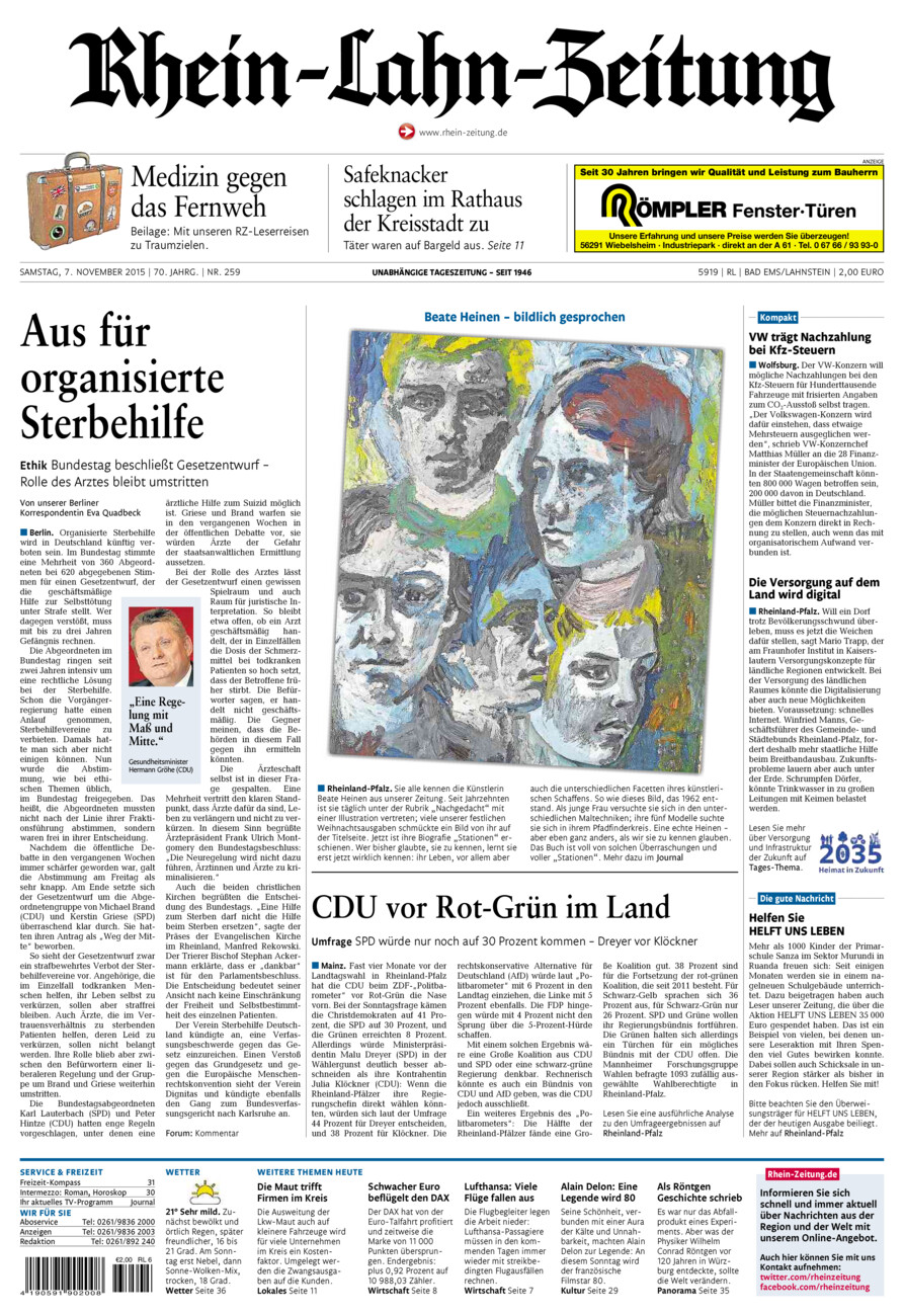 Rhein-Lahn-Zeitung vom Samstag, 07.11.2015