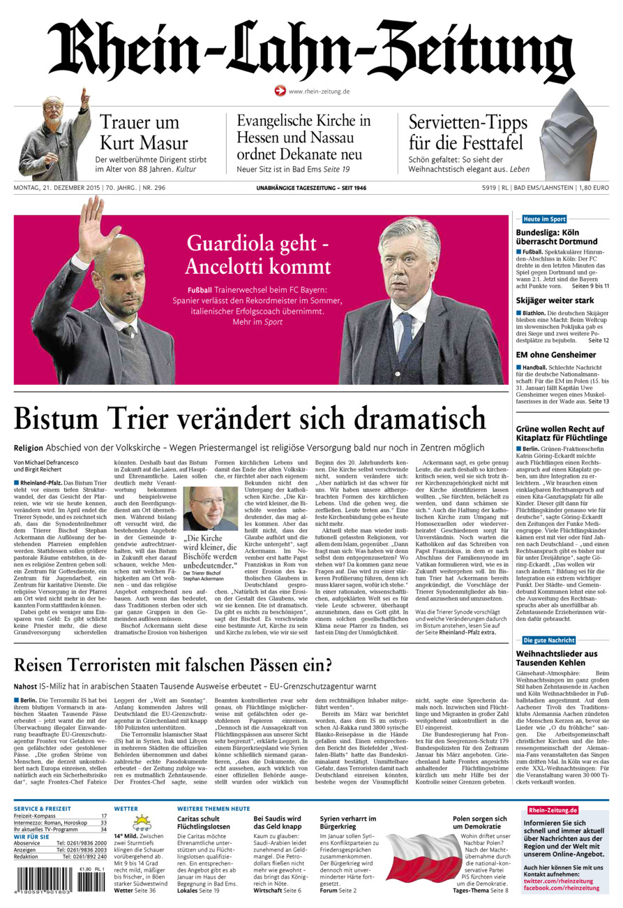 Rhein-Lahn-Zeitung vom Montag, 21.12.2015