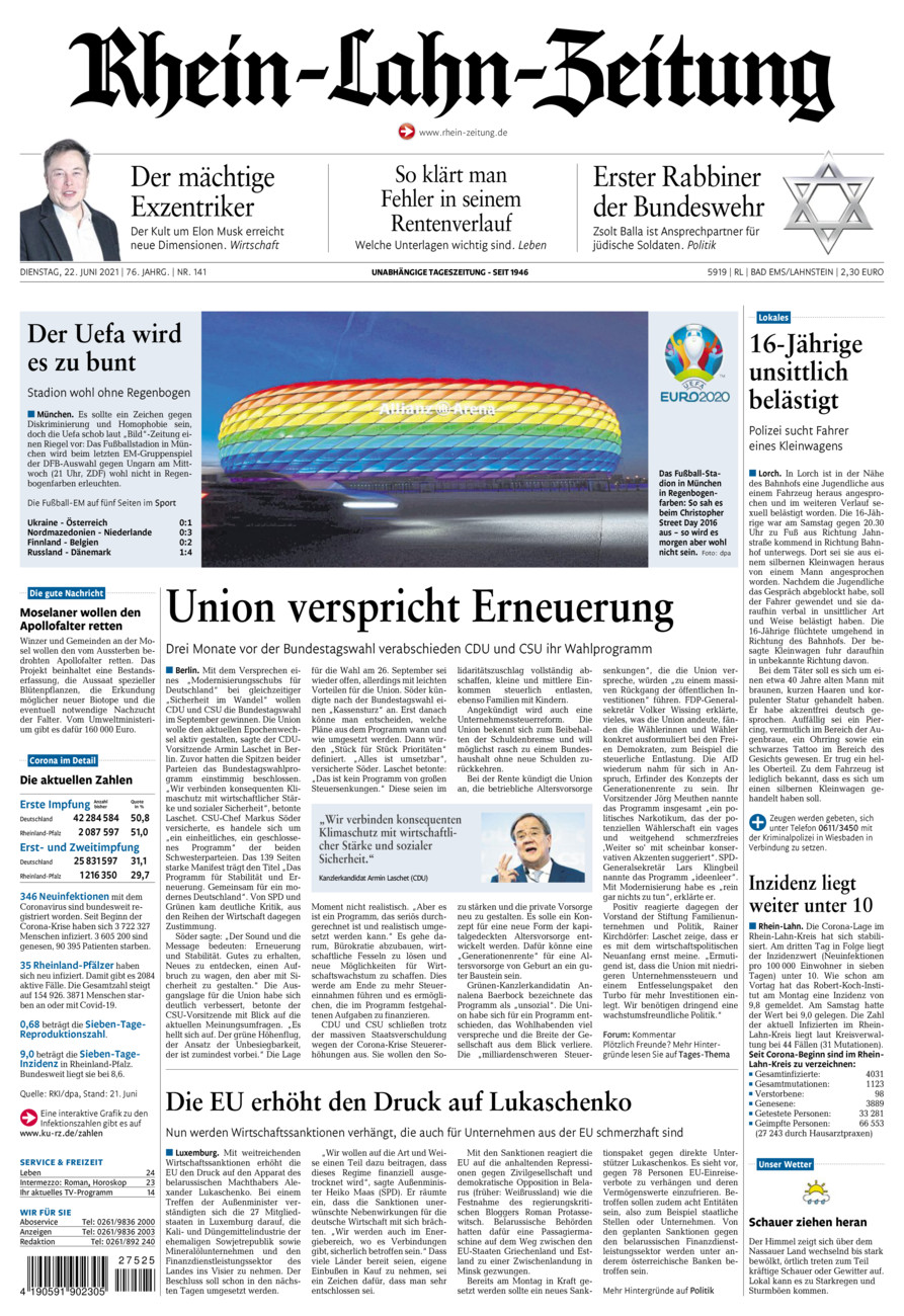 Rhein-Lahn-Zeitung vom Dienstag, 22.06.2021