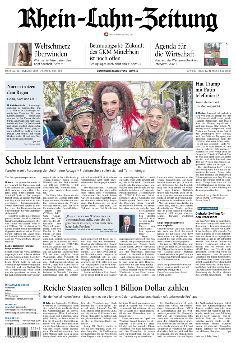 Rhein-Lahn-Zeitung vom Dienstag, 12.11.2024