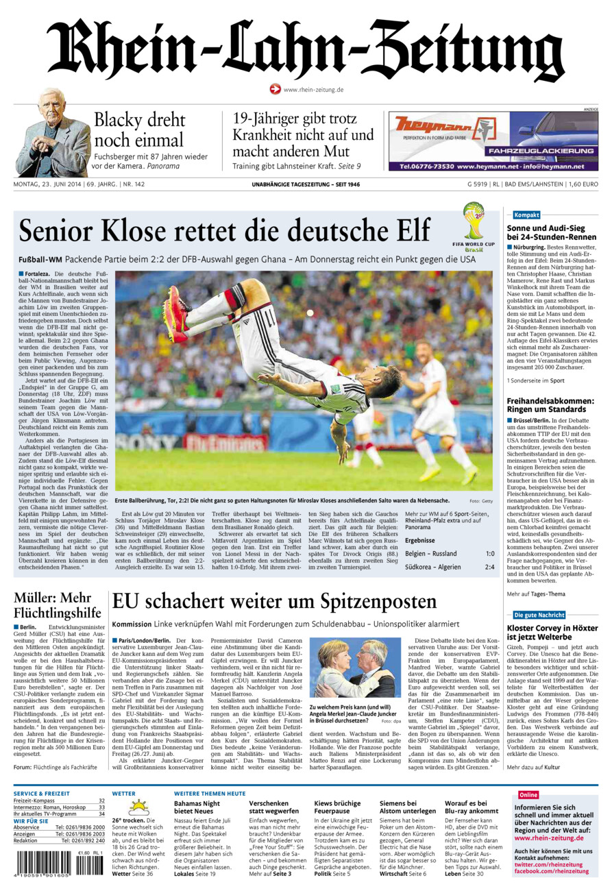 Rhein-Lahn-Zeitung vom Montag, 23.06.2014