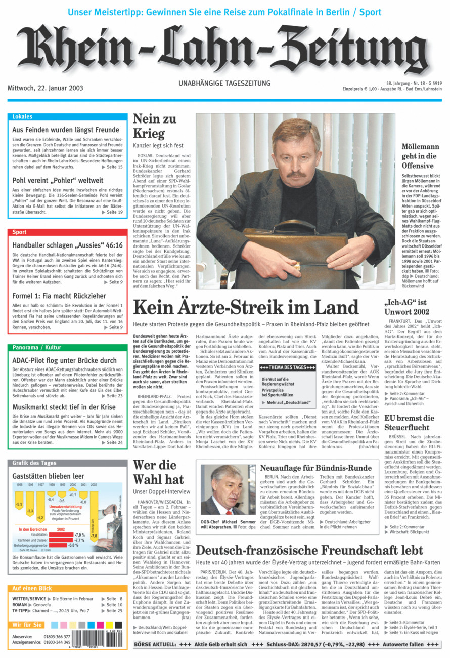 Rhein-Lahn-Zeitung vom Mittwoch, 22.01.2003