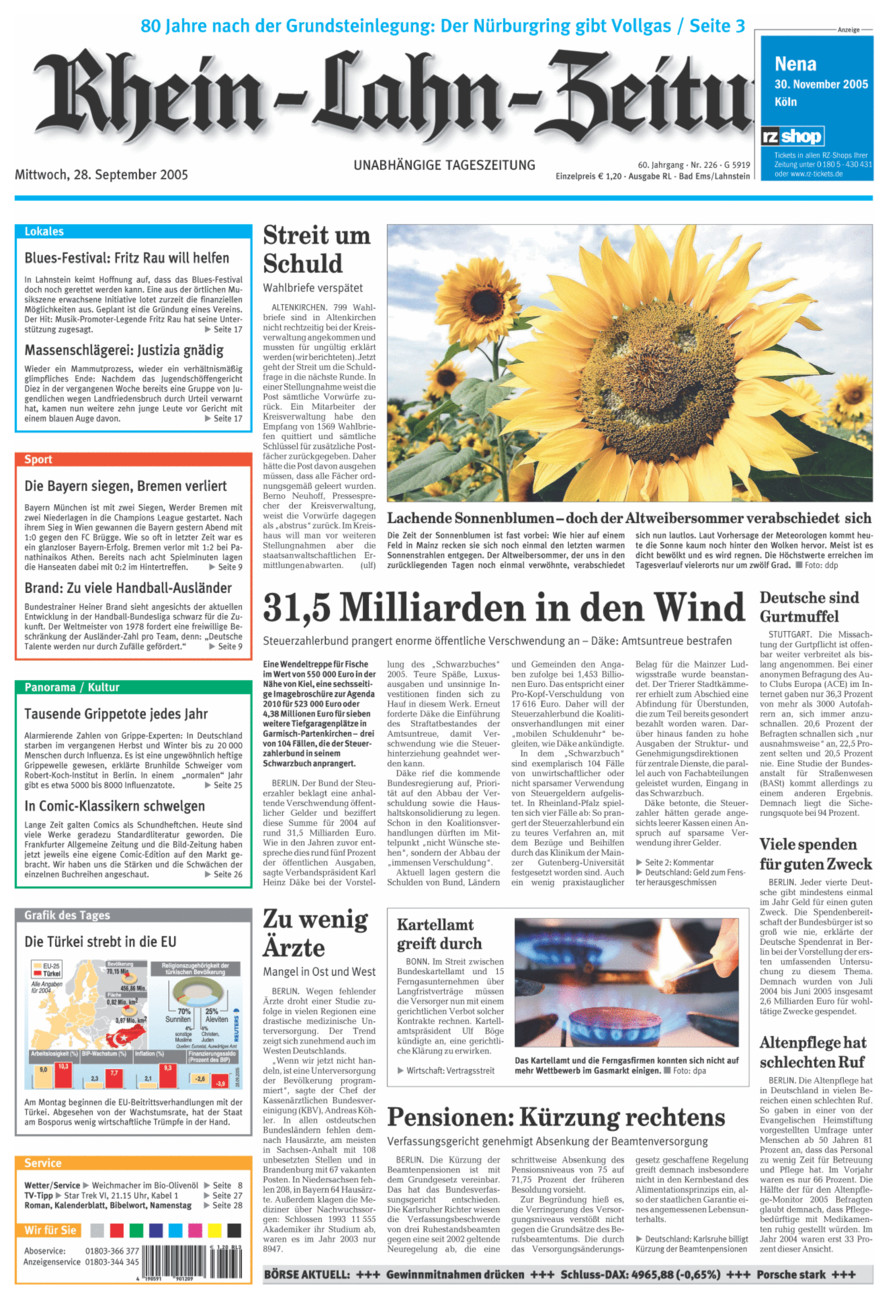 Rhein-Lahn-Zeitung vom Mittwoch, 28.09.2005