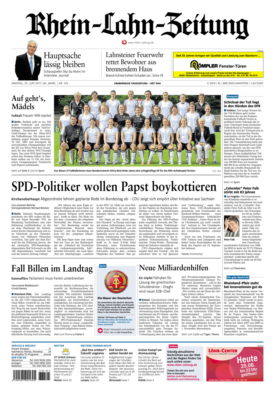 Rhein-Lahn-Zeitung vom Samstag, 25.06.2011