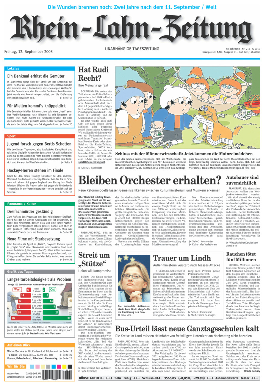 Rhein-Lahn-Zeitung vom Freitag, 12.09.2003