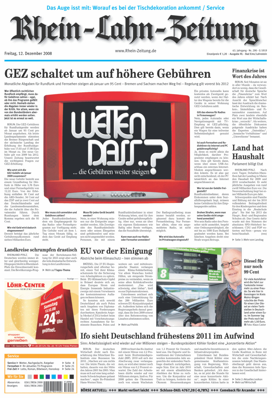 Rhein-Lahn-Zeitung vom Freitag, 12.12.2008