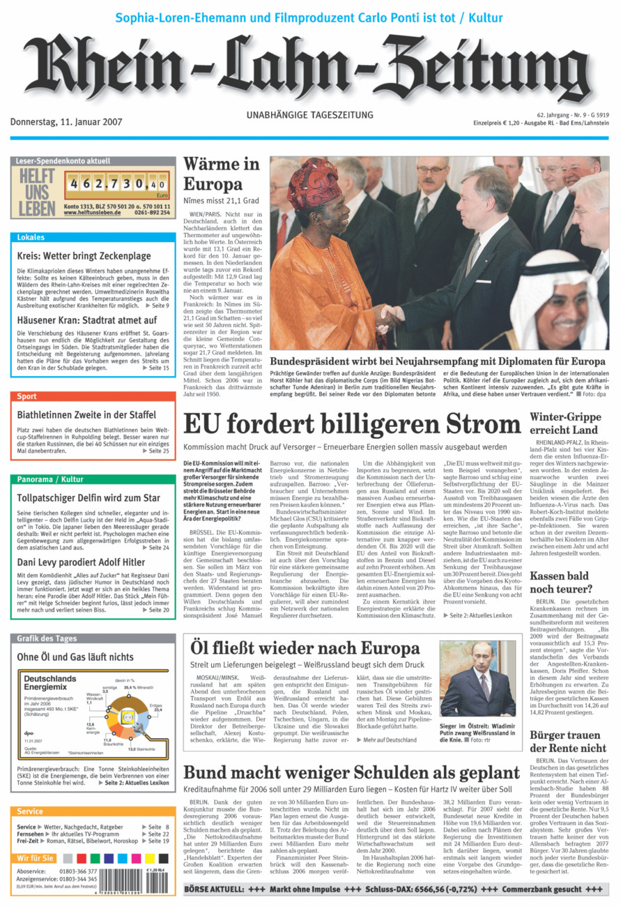 Rhein-Lahn-Zeitung vom Donnerstag, 11.01.2007