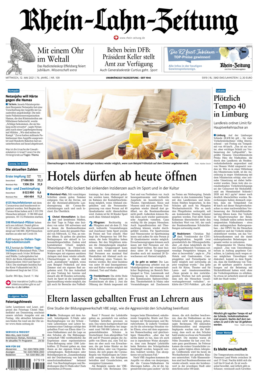 Rhein-Lahn-Zeitung vom Mittwoch, 12.05.2021