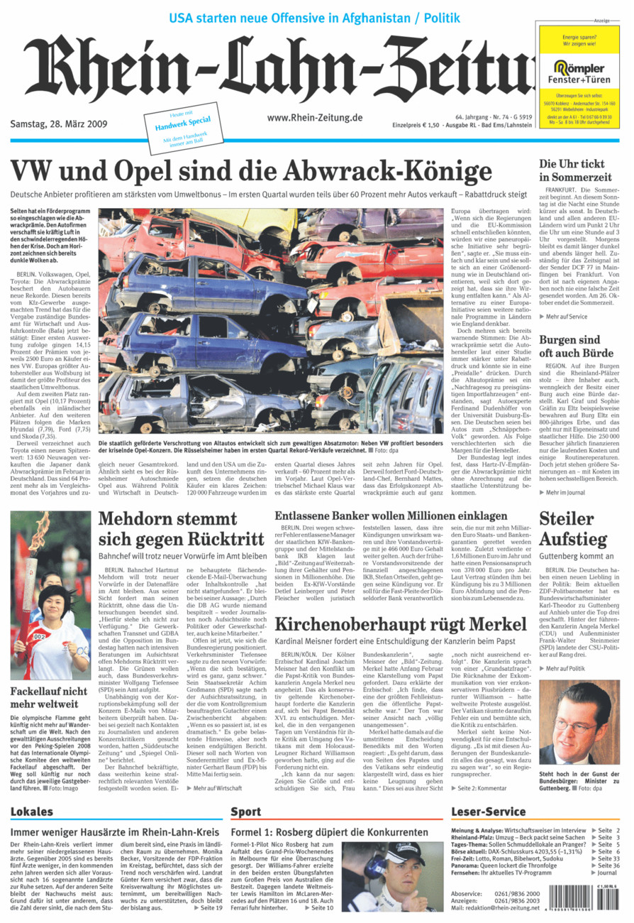 Rhein-Lahn-Zeitung vom Samstag, 28.03.2009