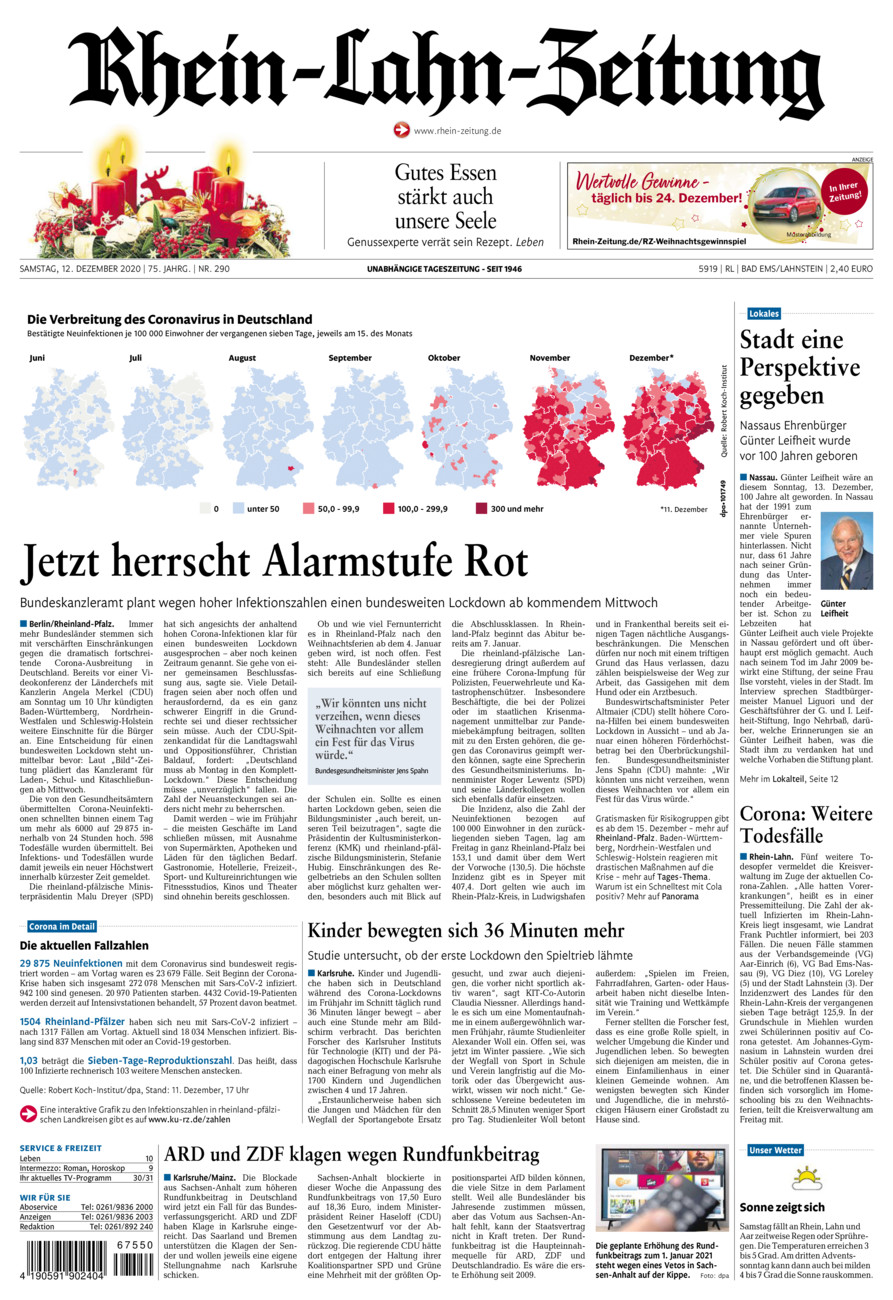 Rhein-Lahn-Zeitung vom Samstag, 12.12.2020