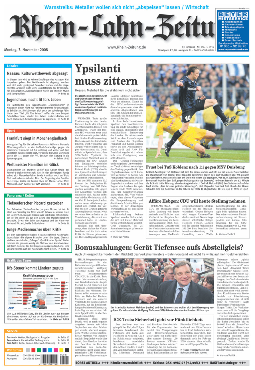 Rhein-Lahn-Zeitung vom Montag, 03.11.2008