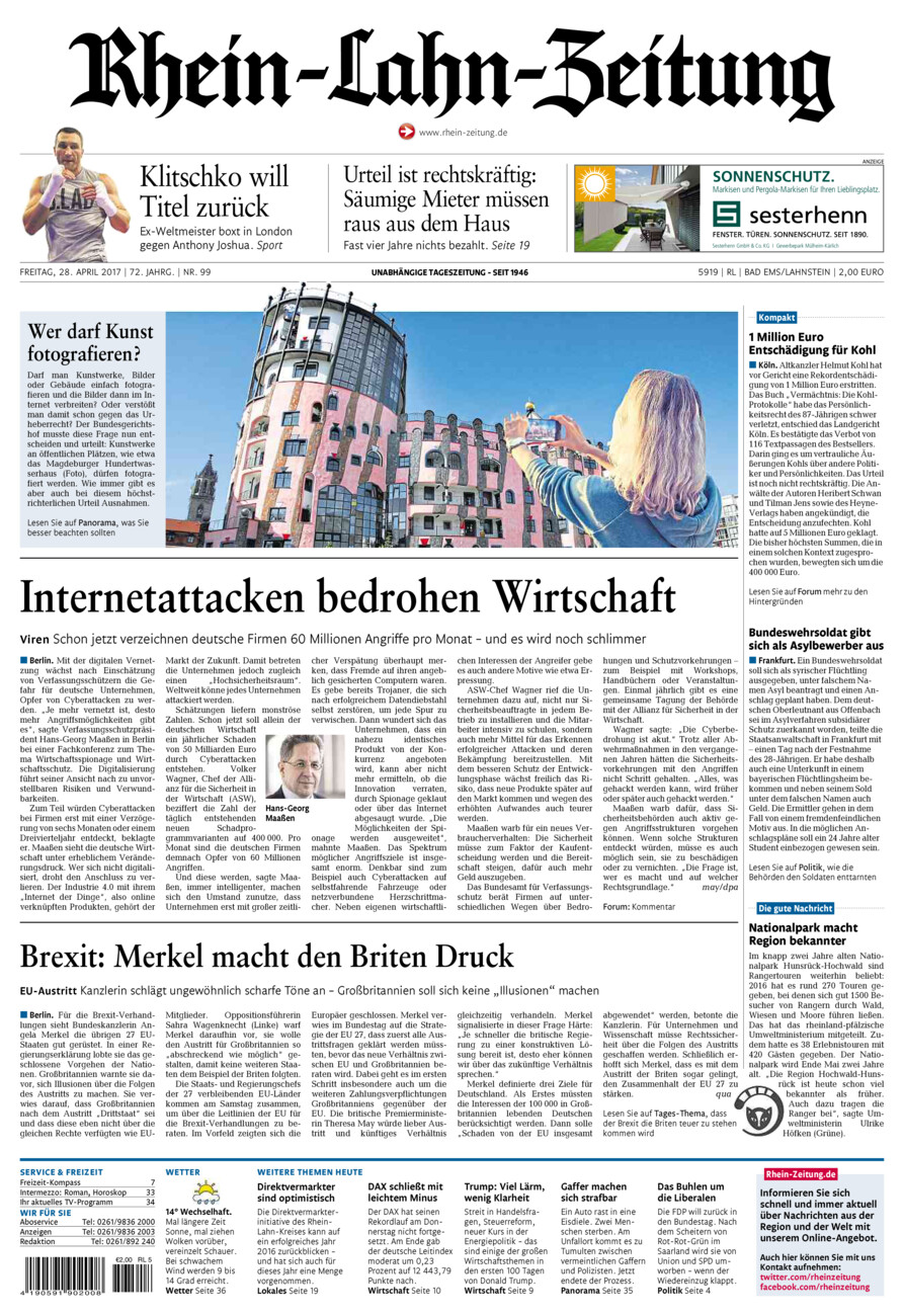 Rhein-Lahn-Zeitung vom Freitag, 28.04.2017