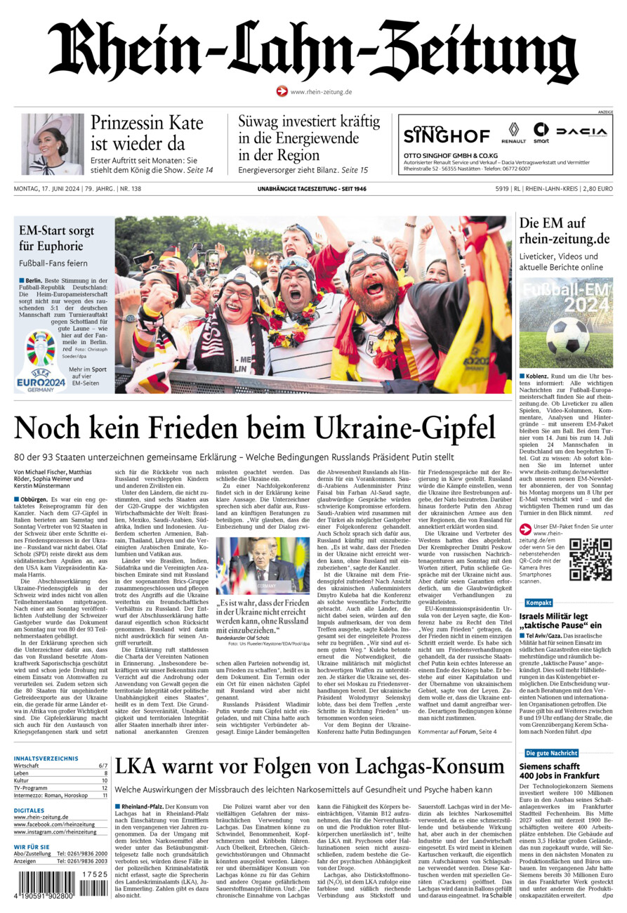 Rhein-Lahn-Zeitung vom Montag, 17.06.2024