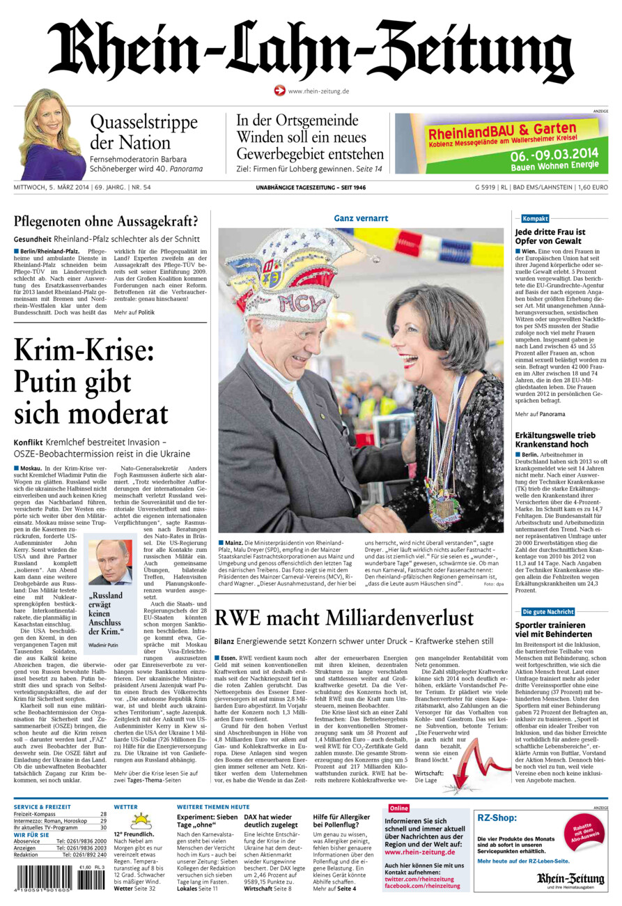 Rhein-Lahn-Zeitung vom Mittwoch, 05.03.2014