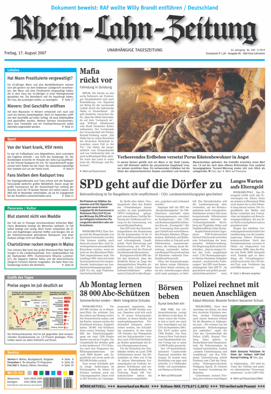Rhein-Lahn-Zeitung vom Freitag, 17.08.2007