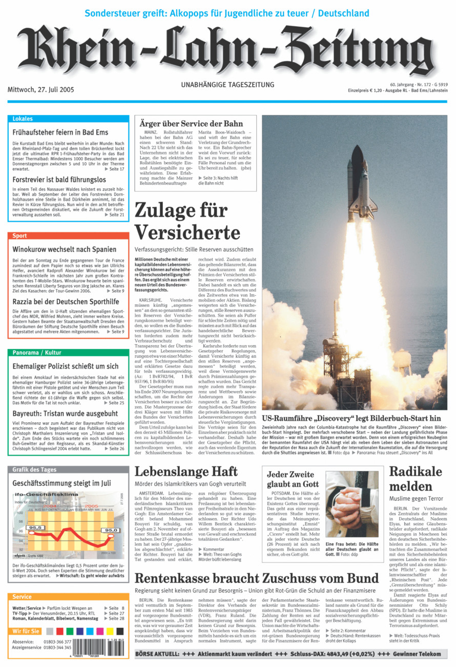 Rhein-Lahn-Zeitung vom Mittwoch, 27.07.2005