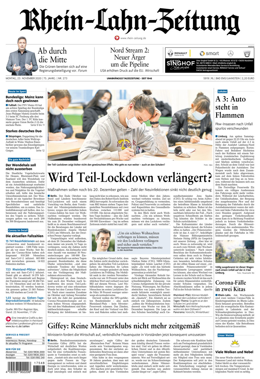 Rhein-Lahn-Zeitung vom Montag, 23.11.2020