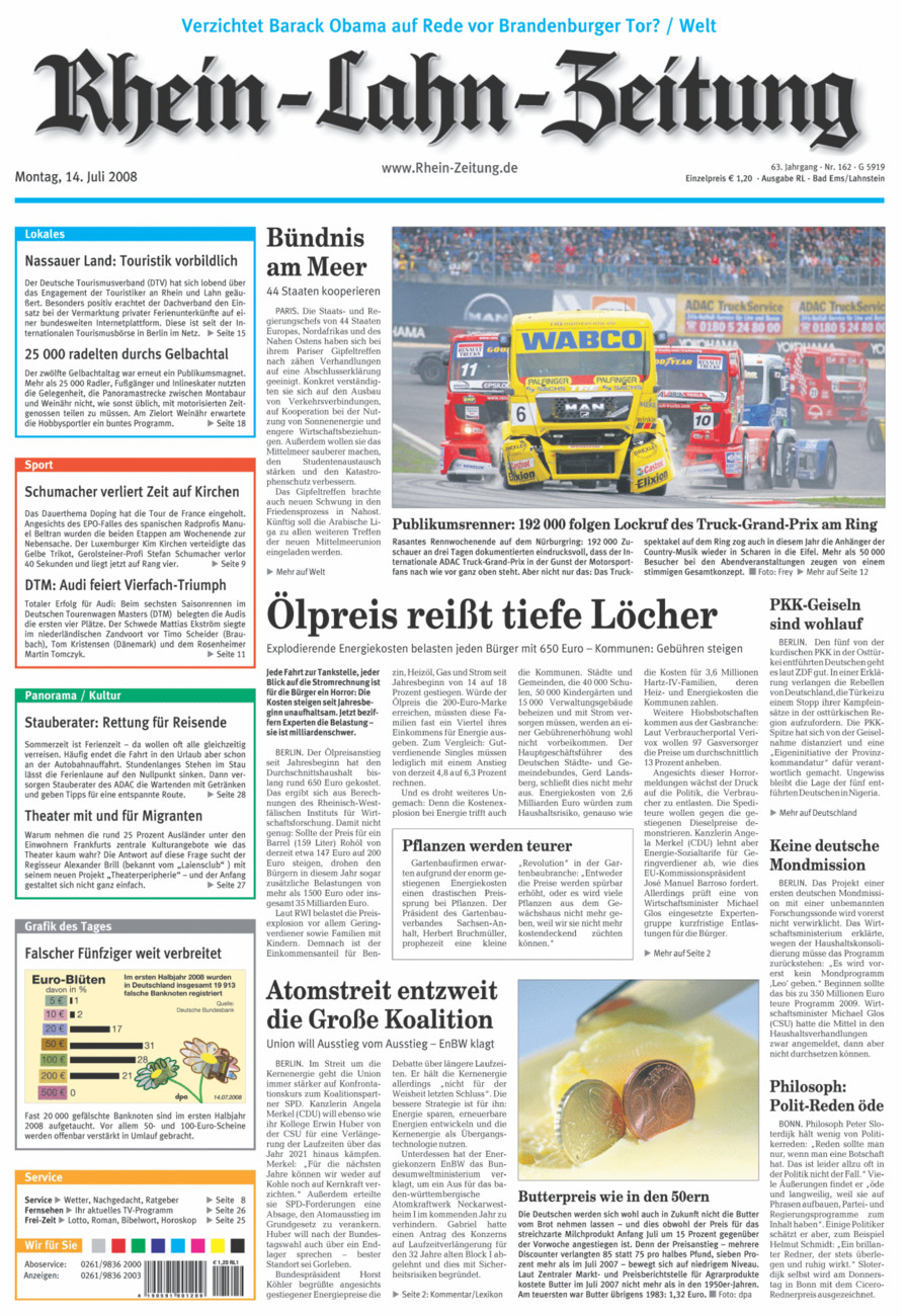 Rhein-Lahn-Zeitung vom Montag, 14.07.2008