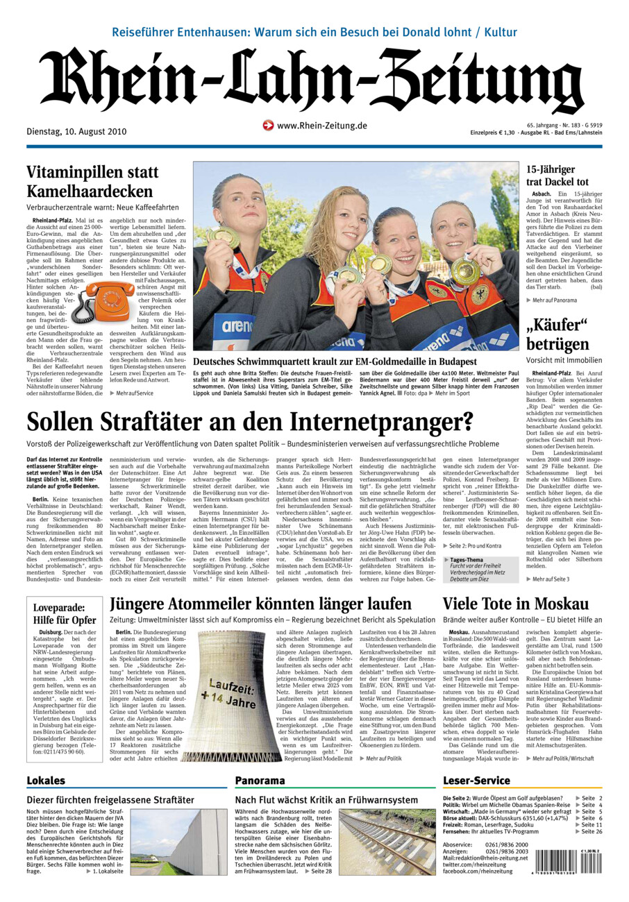 Rhein-Lahn-Zeitung vom Dienstag, 10.08.2010