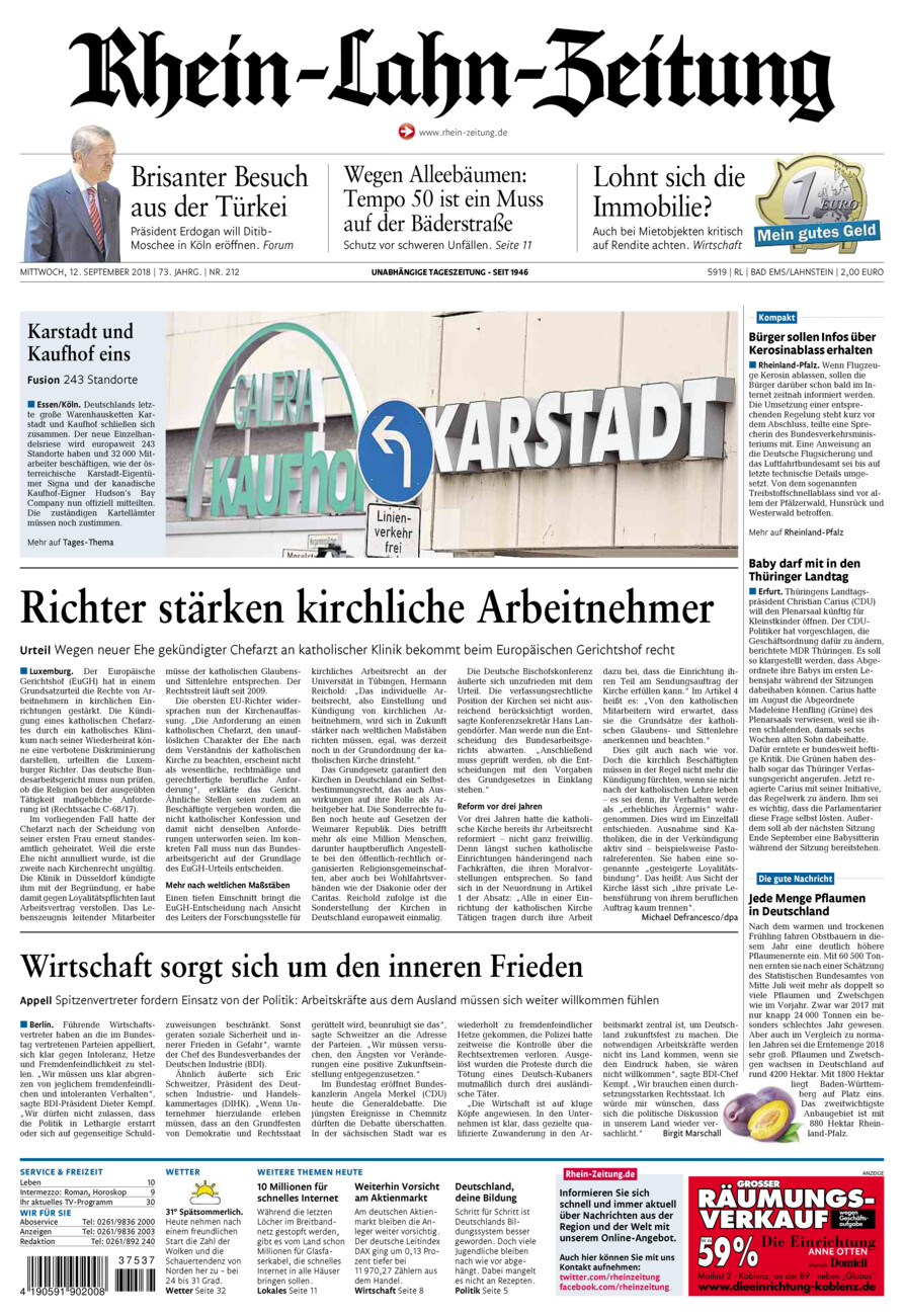Rhein-Lahn-Zeitung vom Mittwoch, 12.09.2018