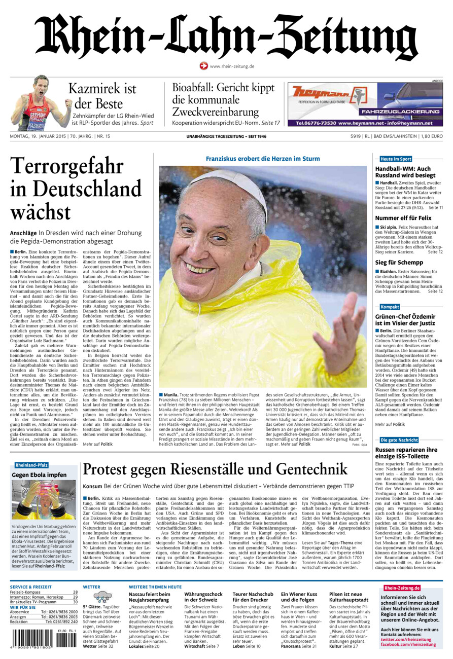 Rhein-Lahn-Zeitung vom Montag, 19.01.2015