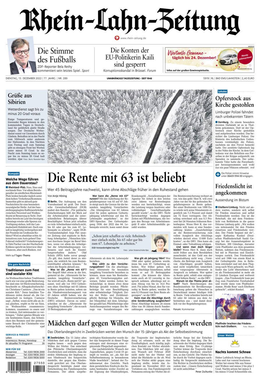Rhein-Lahn-Zeitung vom Dienstag, 13.12.2022