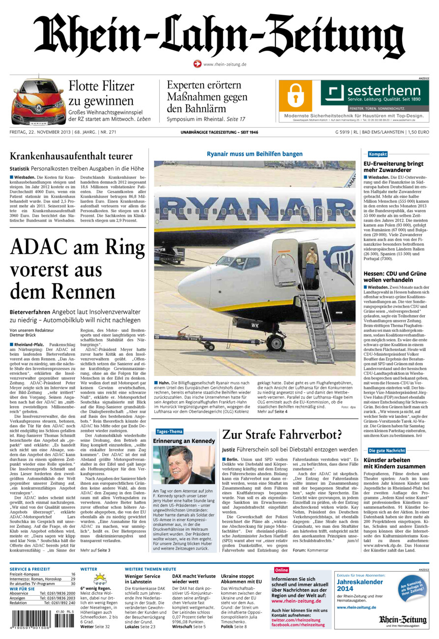 Rhein-Lahn-Zeitung vom Freitag, 22.11.2013