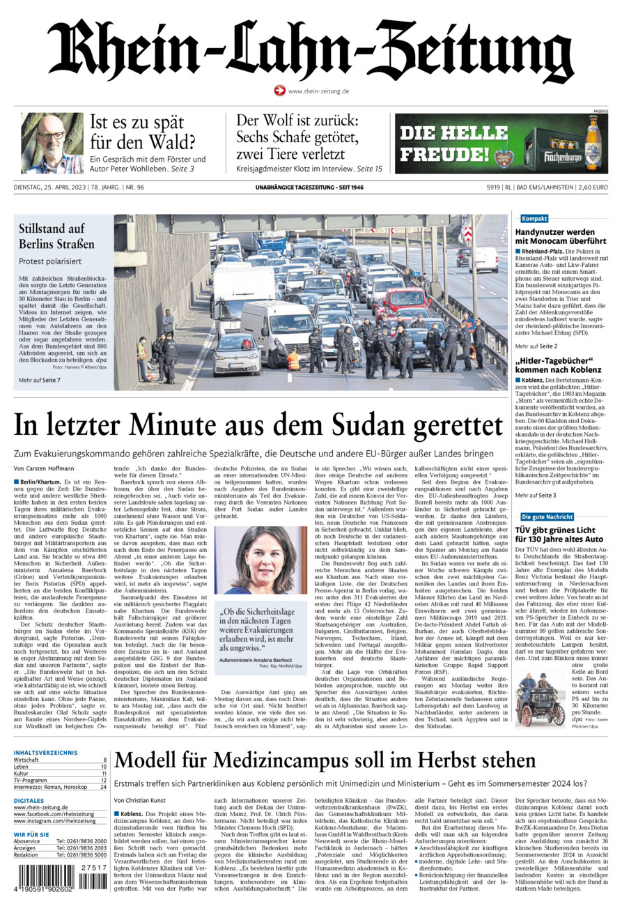 Rhein-Lahn-Zeitung vom Dienstag, 25.04.2023