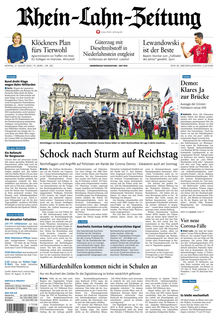 Rhein-Lahn-Zeitung vom Montag, 31.08.2020