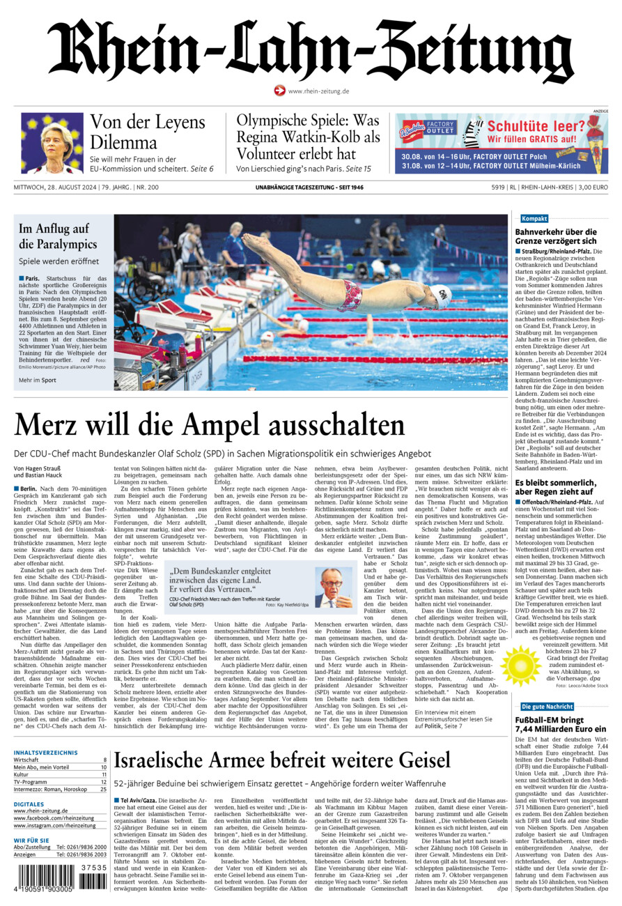 Rhein-Lahn-Zeitung vom Mittwoch, 28.08.2024