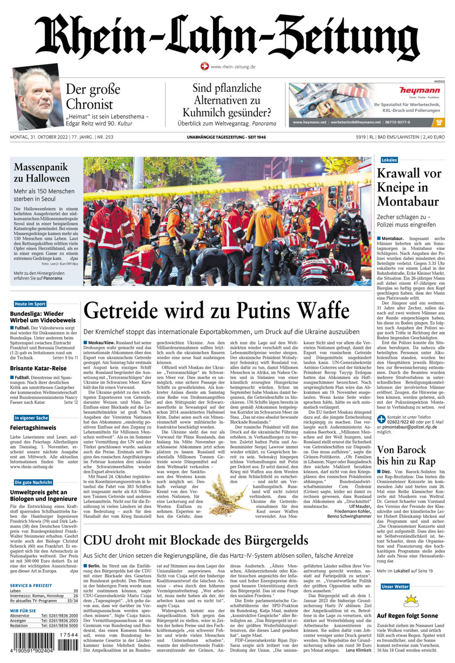 Rhein-Lahn-Zeitung vom Montag, 31.10.2022