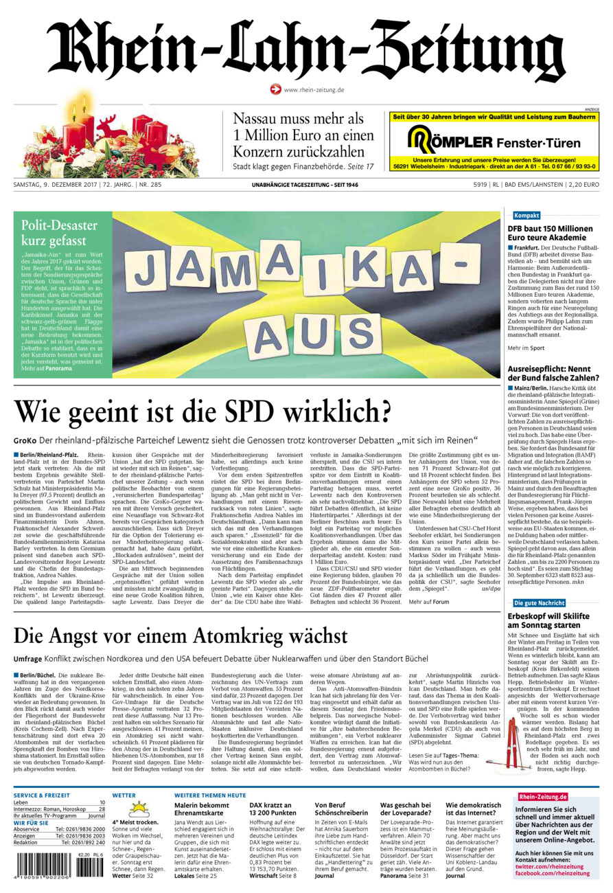 Rhein-Lahn-Zeitung vom Samstag, 09.12.2017