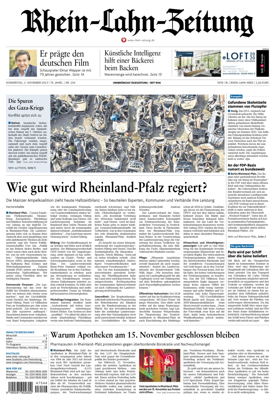 Rhein-Lahn-Zeitung vom Donnerstag, 02.11.2023