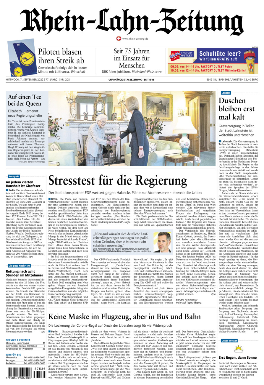 Rhein-Lahn-Zeitung vom Mittwoch, 07.09.2022