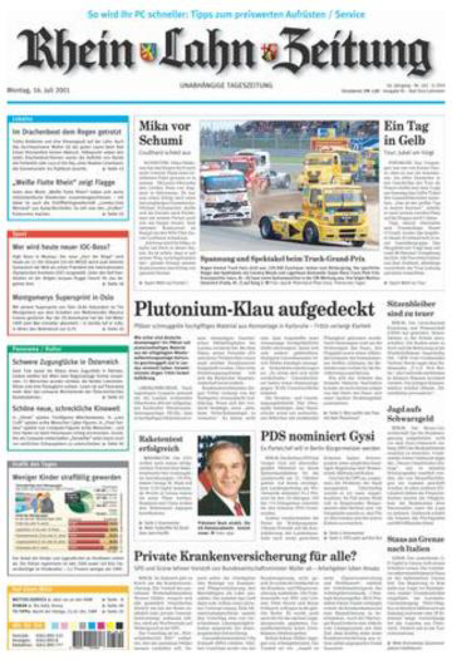 Rhein-Lahn-Zeitung vom Montag, 16.07.2001
