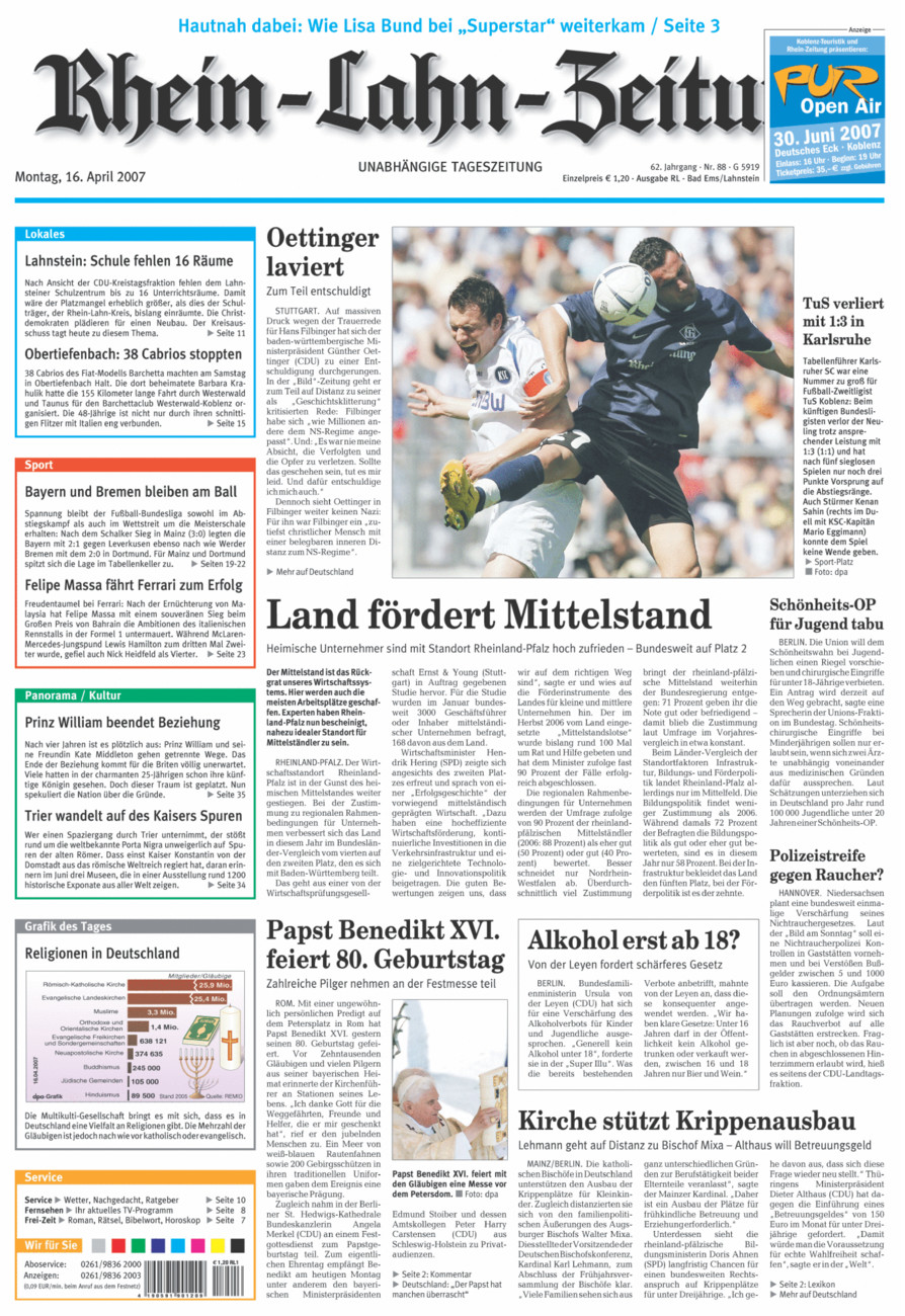 Rhein-Lahn-Zeitung vom Montag, 16.04.2007
