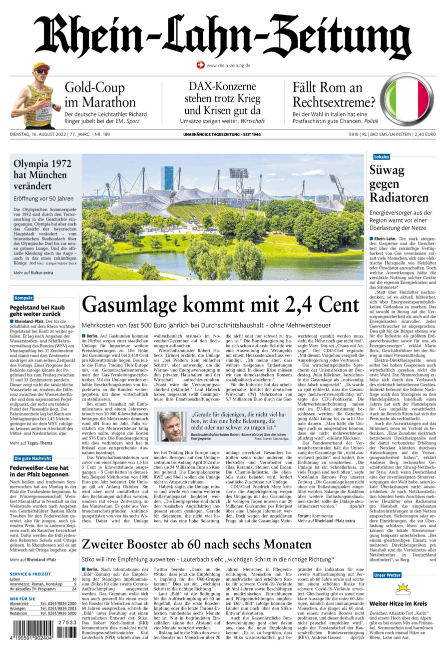 Rhein-Lahn-Zeitung vom Dienstag, 16.08.2022