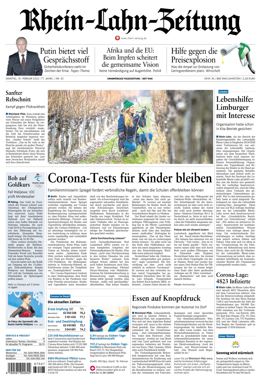 Rhein-Lahn-Zeitung vom Samstag, 19.02.2022