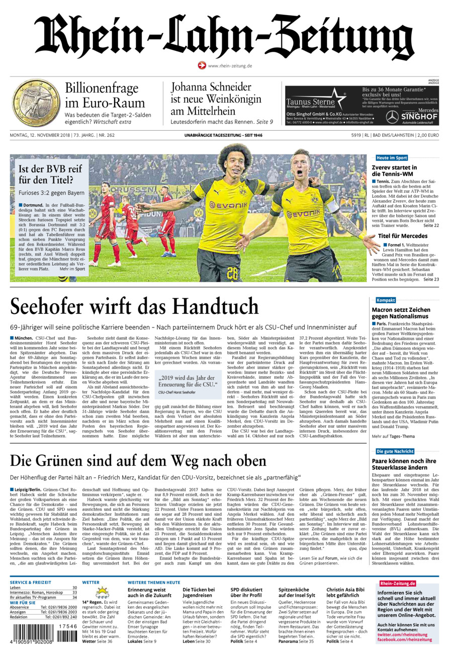 Rhein-Lahn-Zeitung vom Montag, 12.11.2018