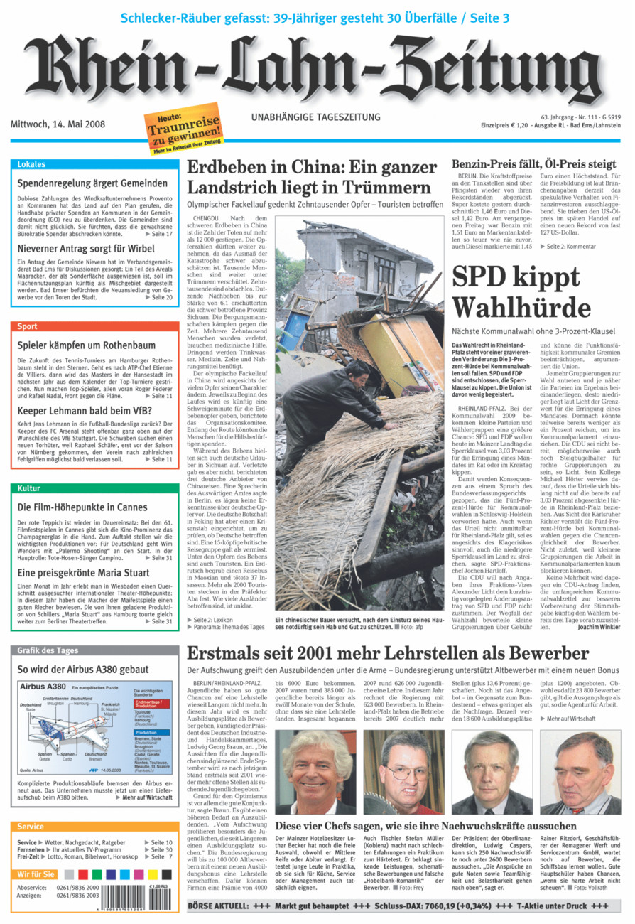 Rhein-Lahn-Zeitung vom Mittwoch, 14.05.2008