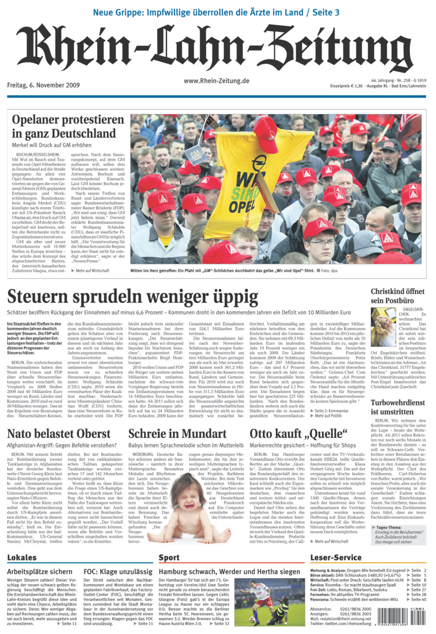Rhein-Lahn-Zeitung vom Freitag, 06.11.2009