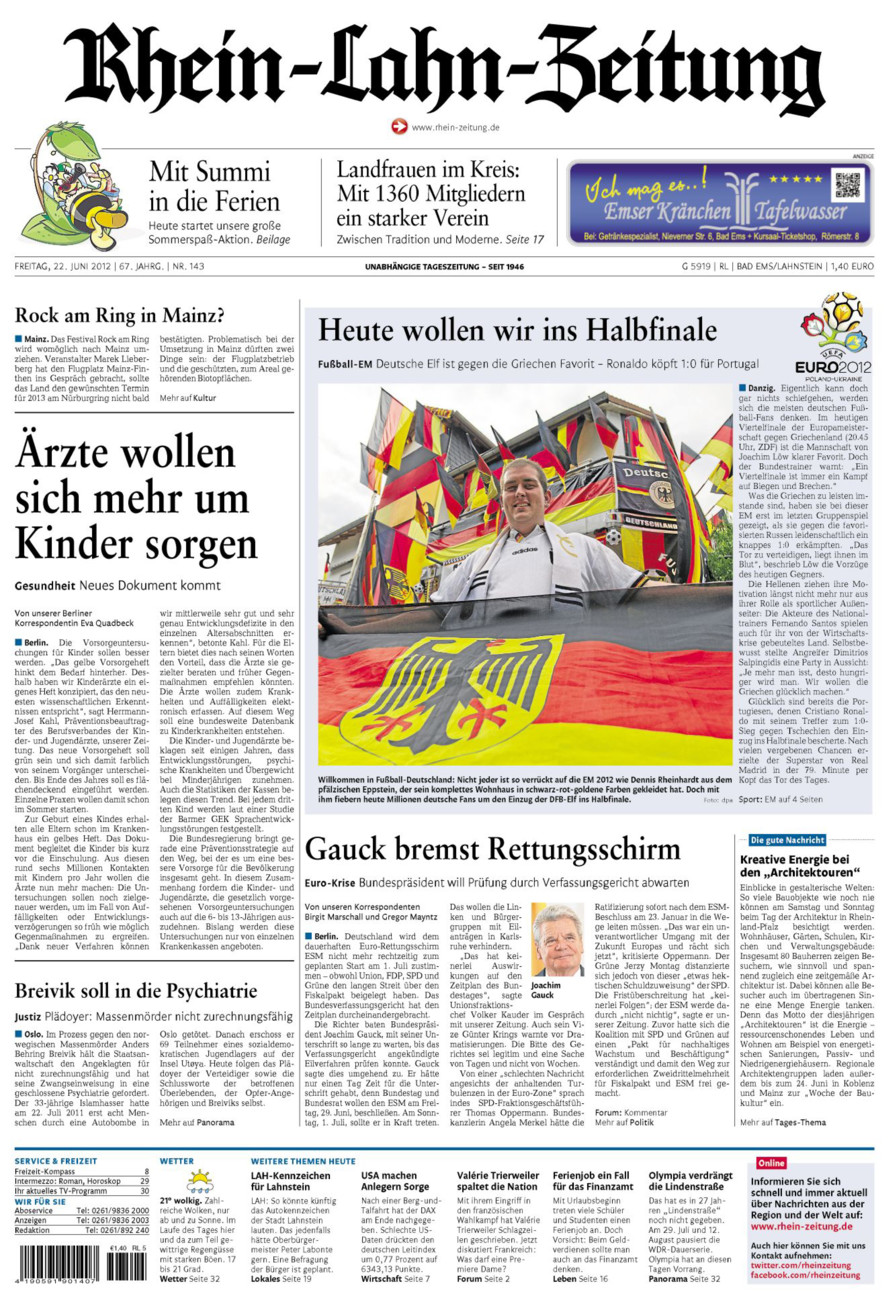 Rhein-Lahn-Zeitung vom Freitag, 22.06.2012