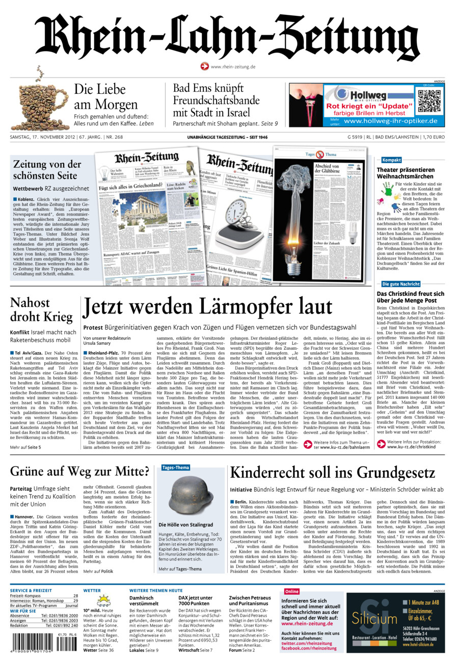 Rhein-Lahn-Zeitung vom Samstag, 17.11.2012