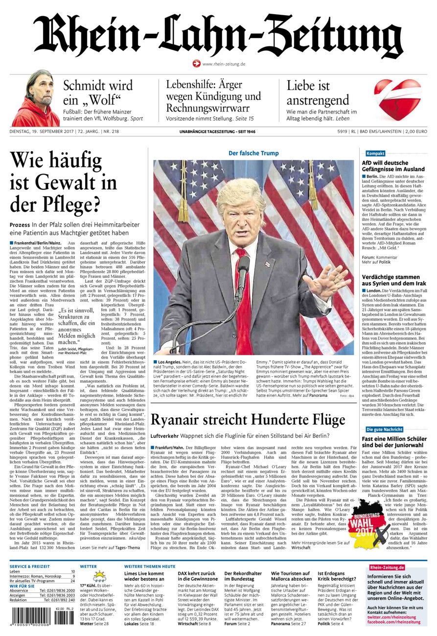 Rhein-Lahn-Zeitung vom Dienstag, 19.09.2017