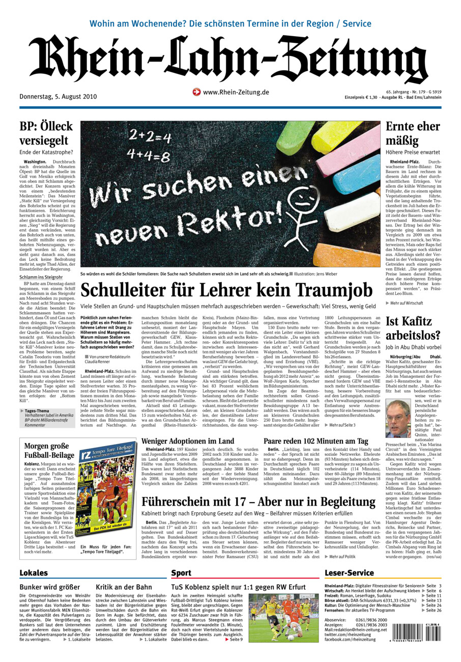 Rhein-Lahn-Zeitung vom Donnerstag, 05.08.2010
