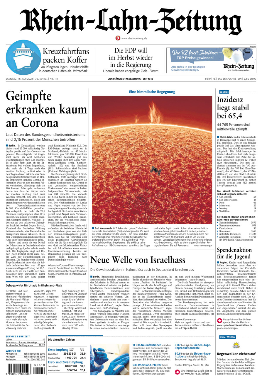 Rhein-Lahn-Zeitung vom Samstag, 15.05.2021